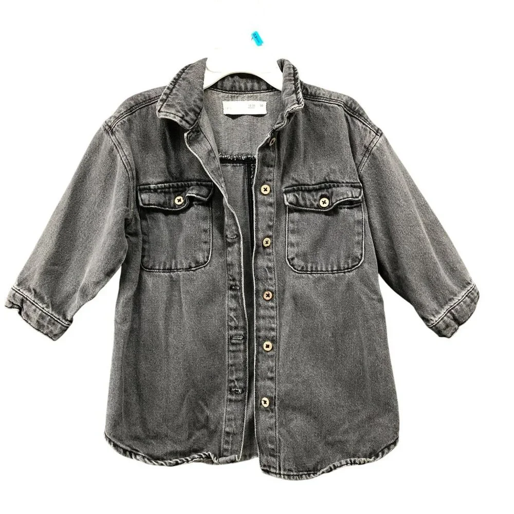 Zara Girls 18-24M Denim Shirt Jacket Gray Longline Dress‎ Relaxed Oversized